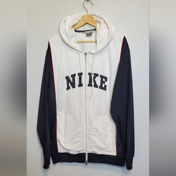 Nike Vintage Mens White Red & Black Zip-Up Hooded Track Jacket Hoodie Size XL - Picture 8 of 8